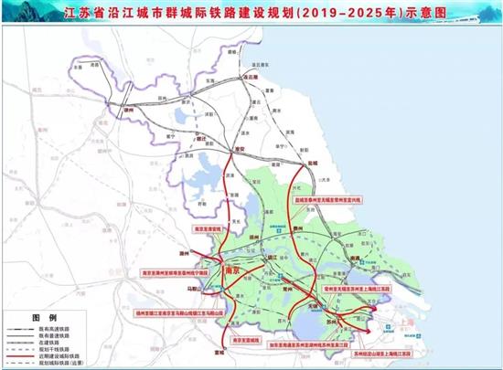 宁淮城际铁路示意图 图片来源：《江苏省沿江城市群城际铁路建设规划（2019-2025年）》